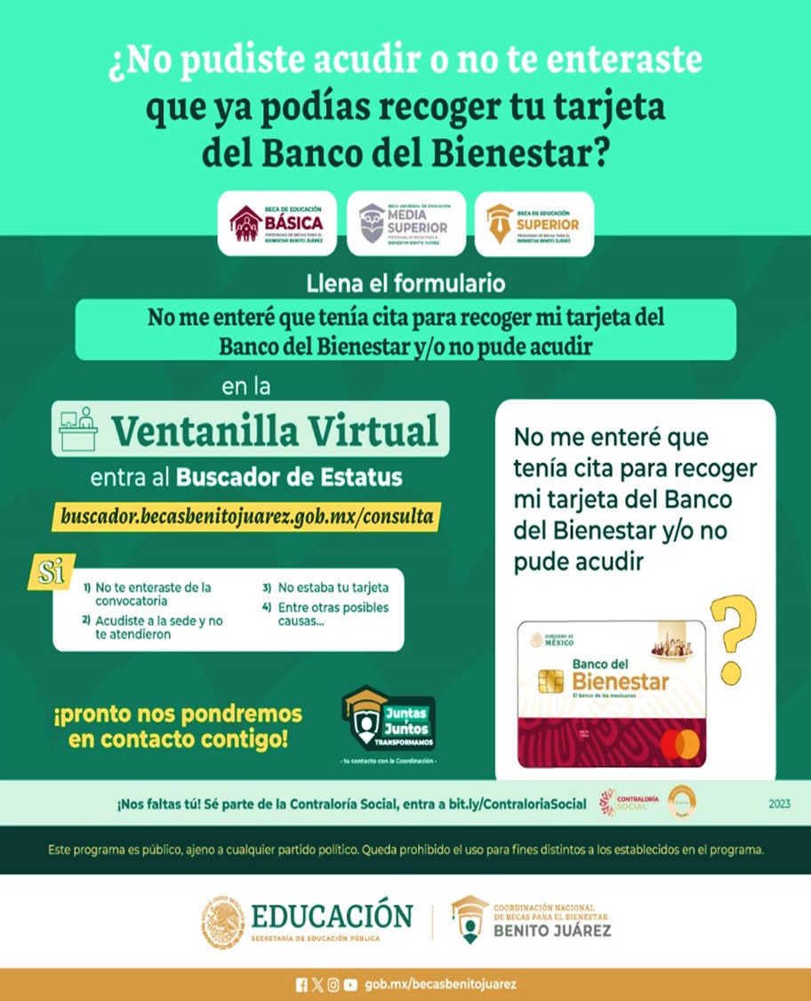 Aviso oficial, publicado por la Coordinación Nacional de Becas para el Bienestar Benito Juárez 