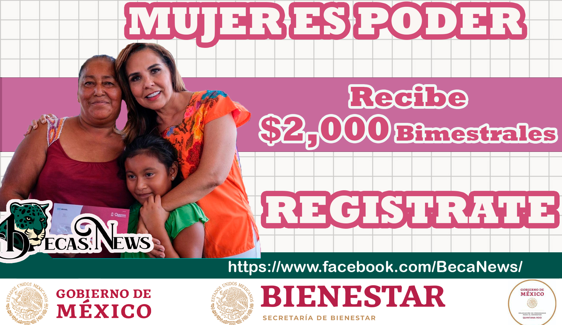¡ULTIMOS DIAS! Incorpórate al programa "Mujer es poder" y recibe 2 mil pesos bimestrales