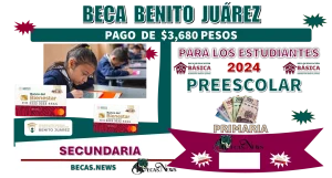 BECA BENITO JUÁREZ | Pago de $3,680 pesos para los estudiantes de preescolar, primaria y secundaria