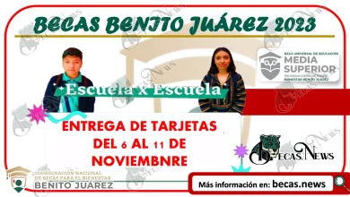 Entrega de Tarjetas del 6 al 11 de noviembre a becarios de la Beca Benito Juárez ¡En estos estados!