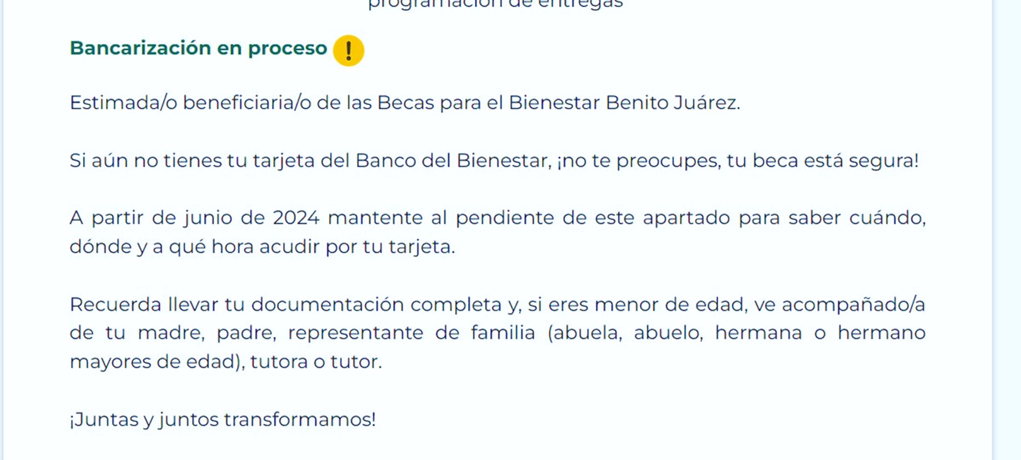 Bancarización en proceso entrega en el Mes de Junio 2024