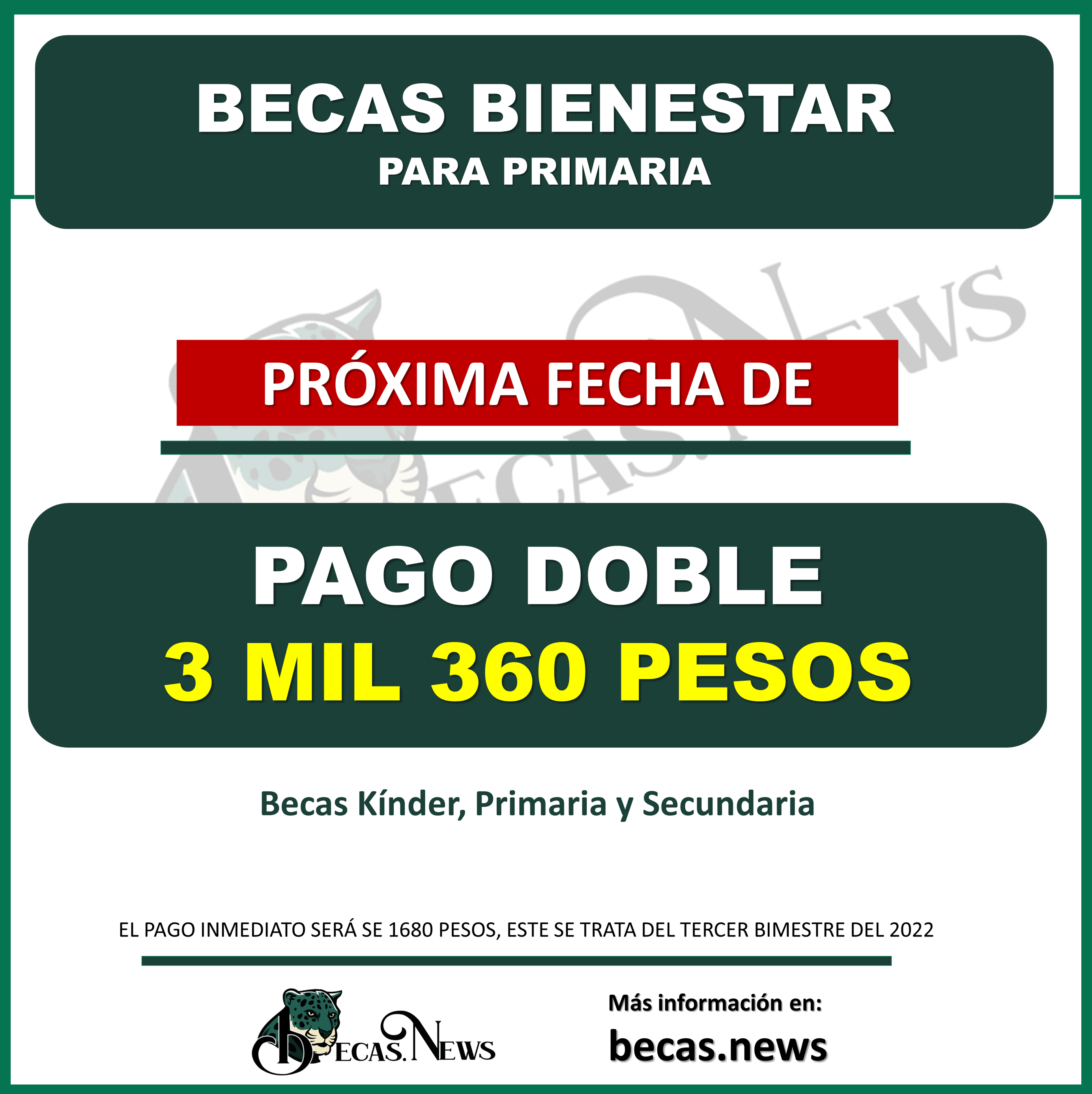 Fecha de PAGO DOBLE para Primaria de 3 mil 360 pesos, Becas Bienestar para Primaria 2022