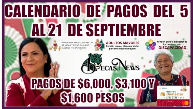 CALENDARIO DE PAGOS DEL 5 AL 21 DE SEPTIEMBRE… PAGOS DE $6,000, $3,100, $1,600 PESOS... PROGRAMAS DEL BIENESTAR