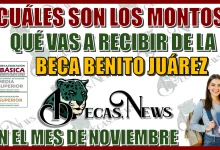 ¿CUÁLES SON LOS MONTOS QUÉ VAS A RECIBIR DE LA BECA BENITO JUÁREZ EN EL MES DE NOVIEMBRE?