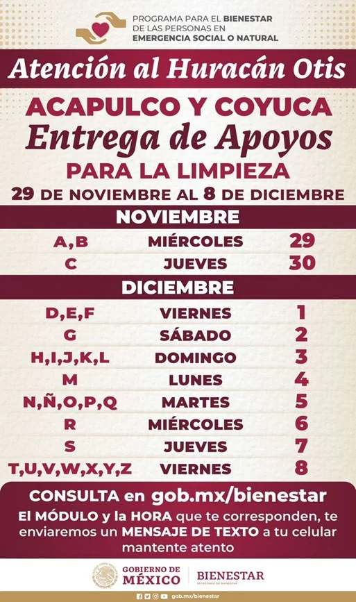 Calendario de pagos para la entrega de apoyos en el mes de diciembre del 2023 en el estado de Guerrero