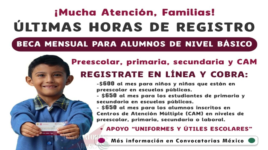 ¡Última oportunidad! Hoy es el último día para inscribir a tu hijo en la beca mensual "Mi Beca para Empezar