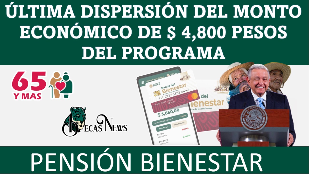 Cuando será la última dispersión del monto economico de $ 4,800 pesos del Programa de Pensión Bienestar para Adultos Mayores 