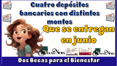 Cuatro depósitos bancarios con distintos montos que se entregan ahora en junio de las dos Becas para el Bienestar