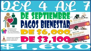 DEL 4 AL 7 DE SEPTIEMBRE PAGOS BIENESTAR DE: $6,000, $3,100 Y $1,600 PESOS...PROGRAMAS DEL BIENESTAR