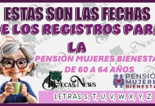 ESTAS SON LAS FECHAS DE LOS REGISTROS PARA LA PENSIÓN MUJERES BIENESTAR DE 60 A 64 AÑOS… APELLIDOS CON LAS LETRAS: S, T, U, V, W, X, Y, Z