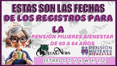 ESTAS SON LAS FECHAS DE LOS REGISTROS PARA LA PENSIÓN MUJERES BIENESTAR DE 60 A 64 AÑOS… APELLIDOS CON LAS LETRAS: S, T, U, V, W, X, Y, Z