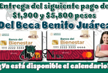 Entrega del siguiente pago de $1,900 y $5,800 pesos de la Beca Benito Juárez...¿Ya está disponible el calendario?