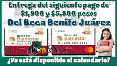 Entrega del siguiente pago de $1,900 y $5,800 pesos de la Beca Benito Juárez...¿Ya está disponible el calendario?