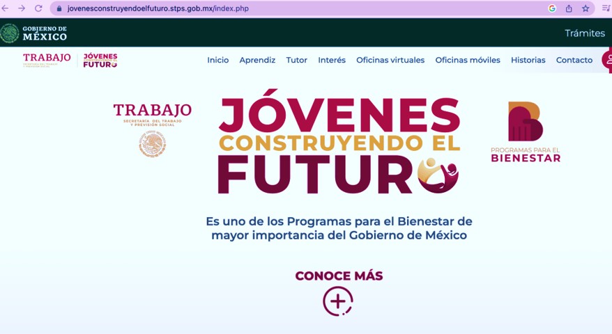 Imagen 1: Accede al portal oficial del programa Jóvenes Construyendo el Futuro