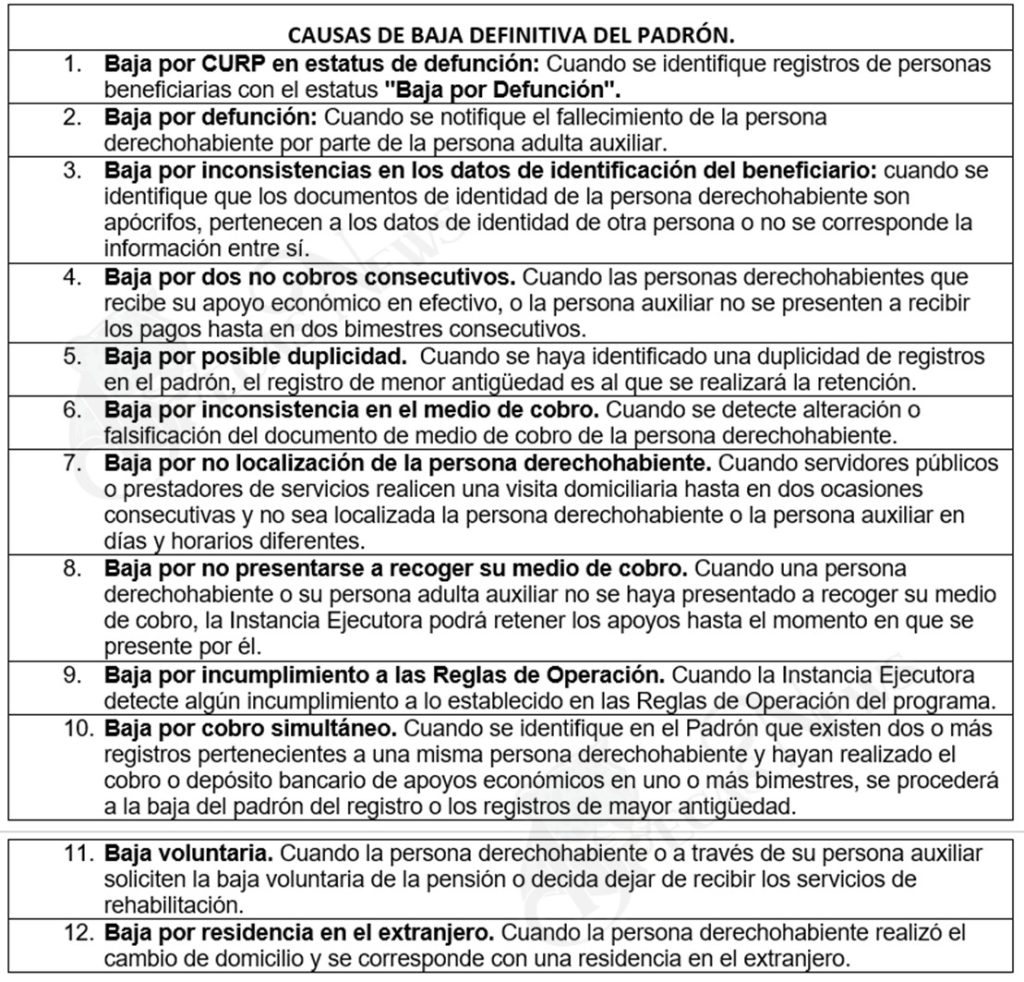 Imagen 1: Causas de Baja Definitiva del Padrón de Beneficiarios.