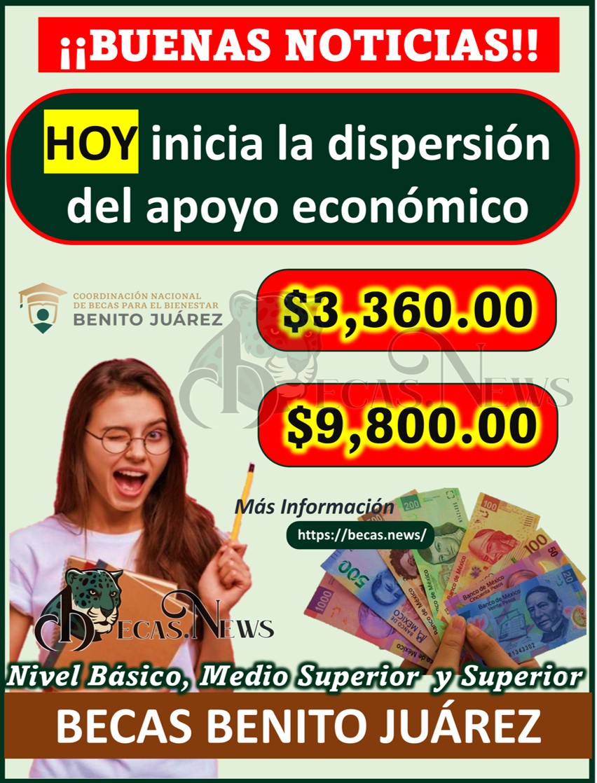 HOY inicia la dispersión del apoyo económico de las Becas Benito Juárez