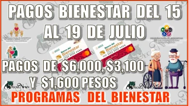 PAGOS BIENESTAR DEL 15 AL 19 DE JULIO | PAGOS DE $6,000, $3,100 Y $1,600 PESOS | PROGRAMAS DEL BIENESTAR 