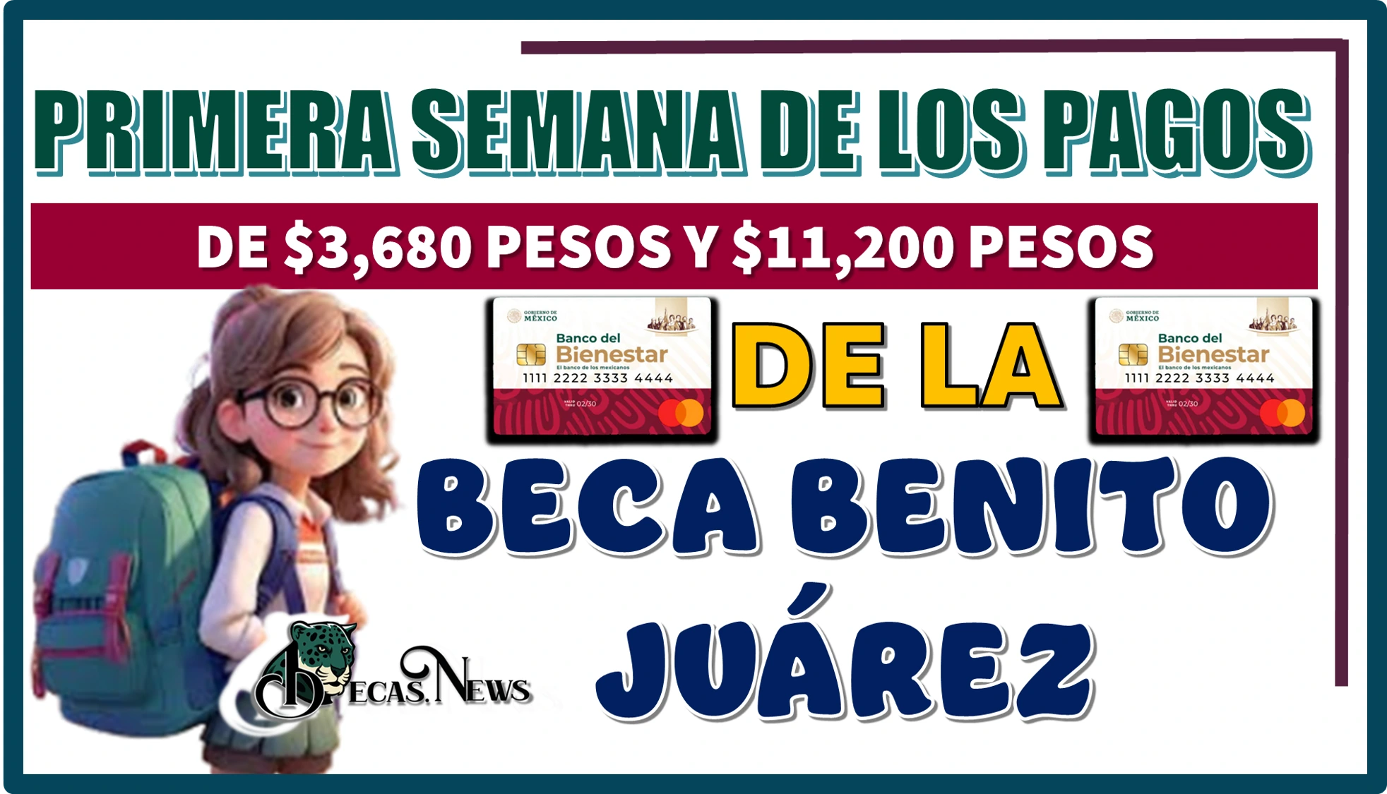 PRIMERA SEMANA DE LOS PAGOS DE $3,680 PESOS Y $11,200 PESOS DE LA BECA BENITO JUÁREZ