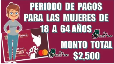 Periodo de pagos para las mujeres de 18 a 64 años | monto total $2,500