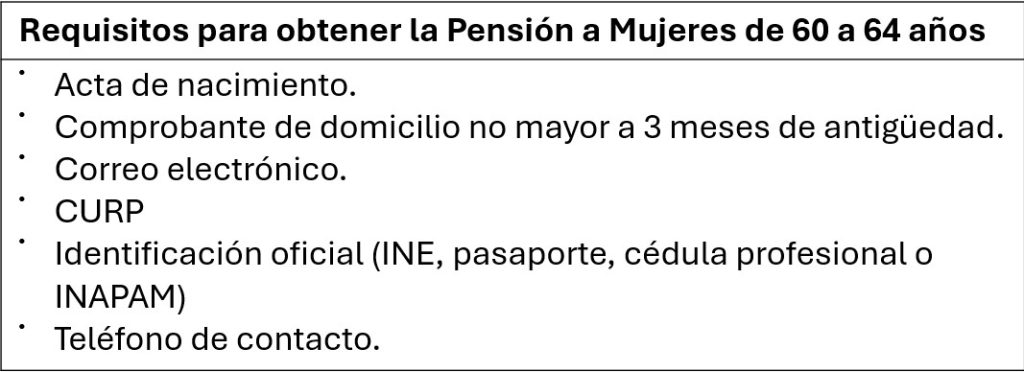 Requisitos para obtener la Pensión a Mujeres de 60 a 64 años