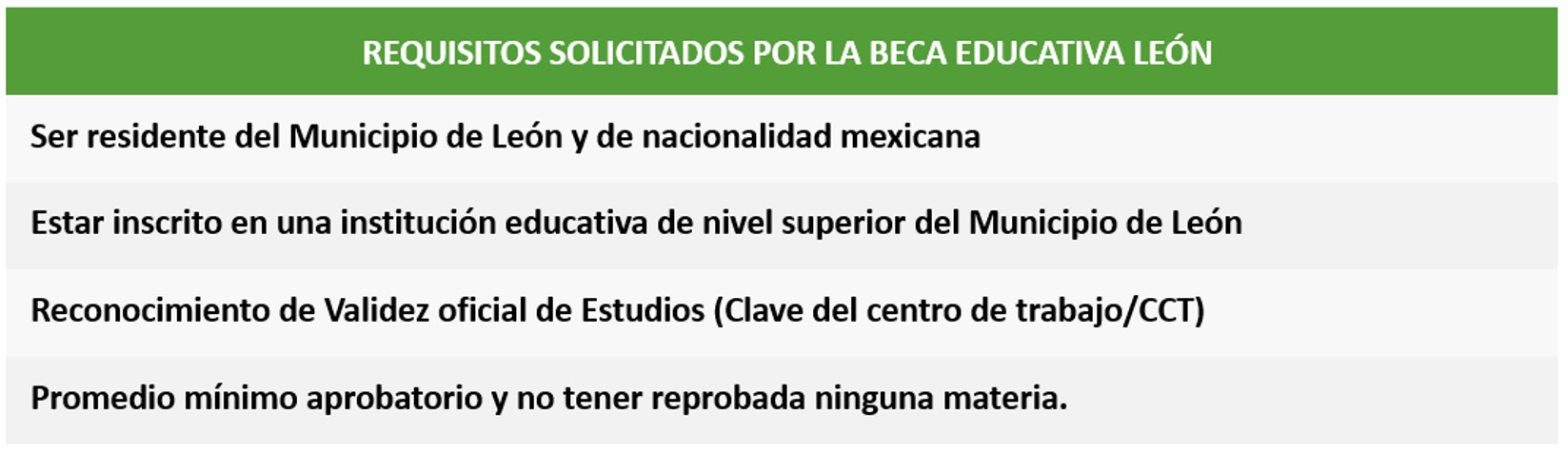 Requisitos solicitados por la Beca Educativa de León 