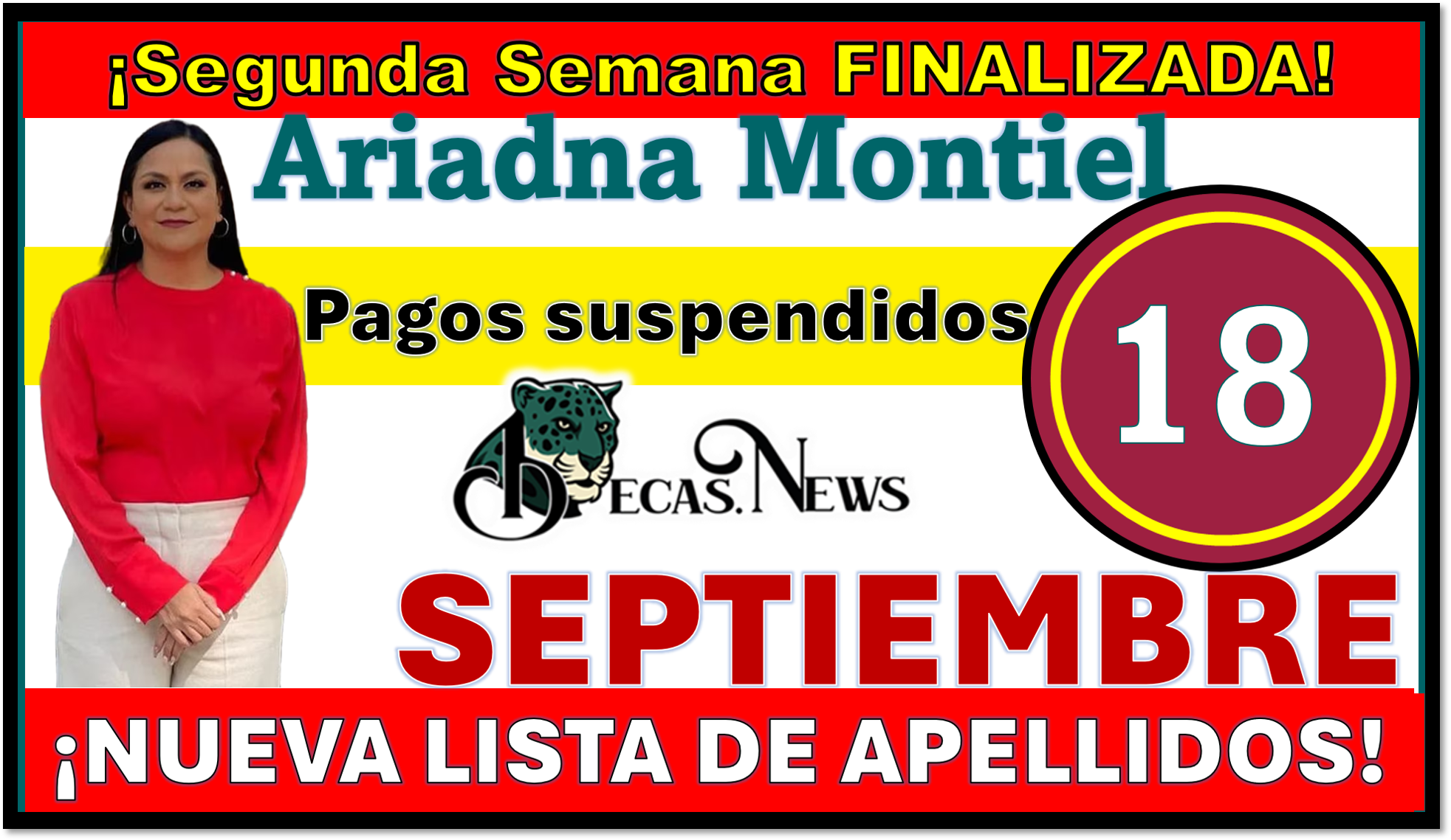 Termino la segunda semana de pagos, Ariadna Montiel Reyes, se suspenden pagos de la Pensión Bienestar para Adultos Mayores