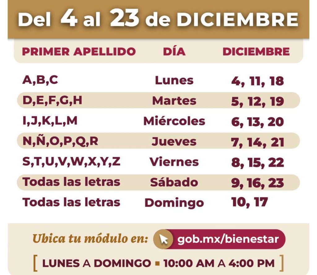 Calendario de registro a la pensión bienestar