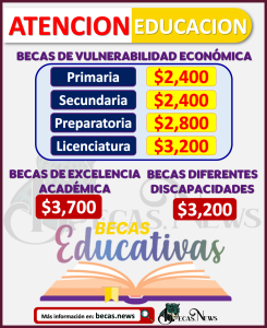 Beca de hasta 3 mil 700 pesos; Primaria, Secundaria, Preparatoria y Universidad