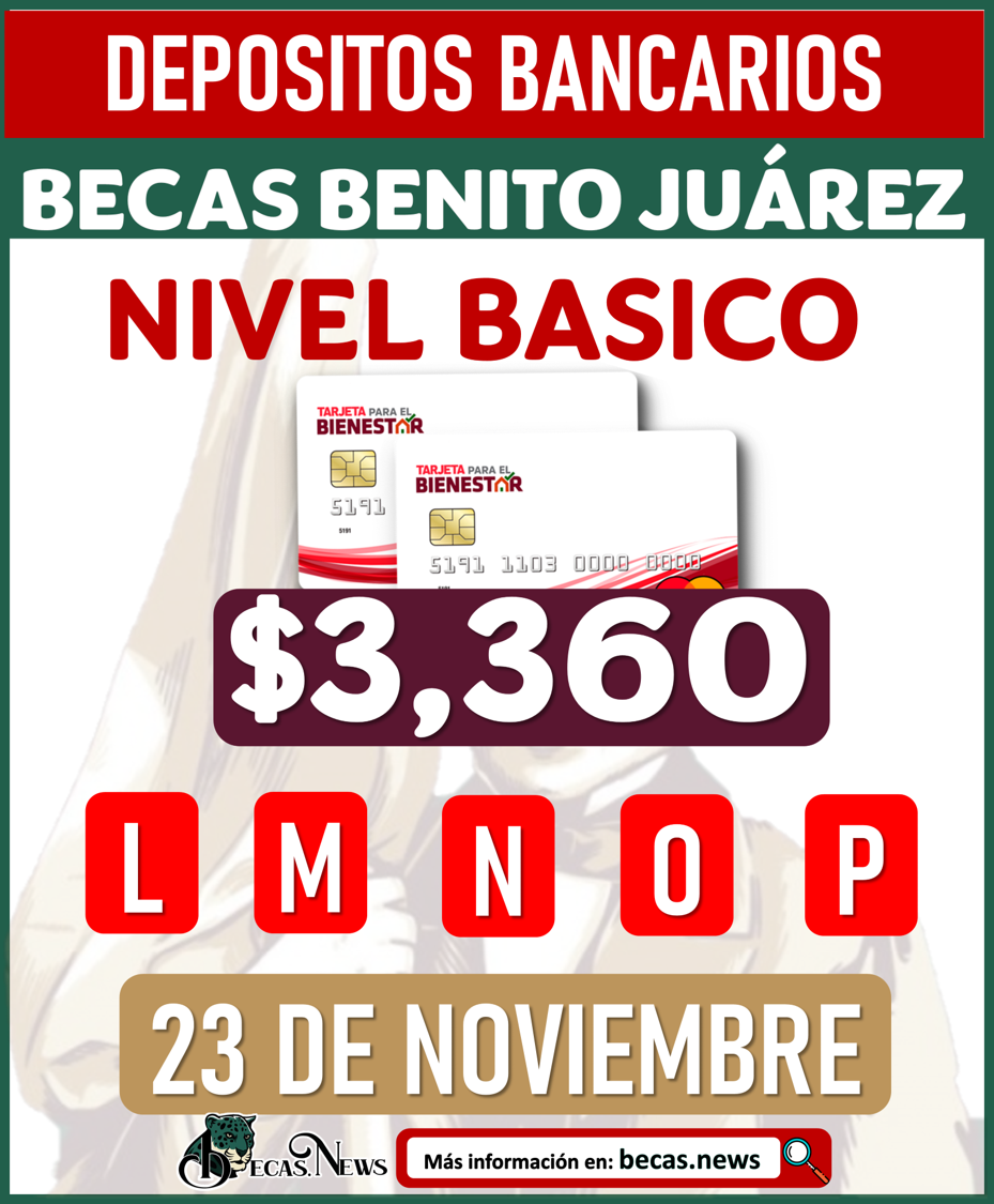 ¡ATENCIÓN de la L a la P! Depósitos Bancario 23 de Noviembre; Becas Benito Juárez Nivel Básico