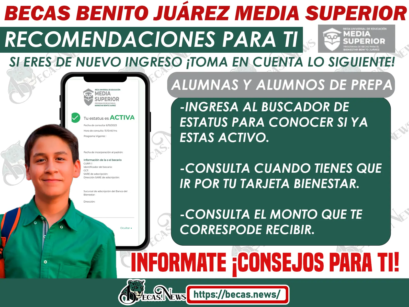 ¡Atención alumno de Nuevo Ingreso! Toma en Cuenta lo siguiente: Si ya eres Becarios de las Becas Benito Juárez Media Superior