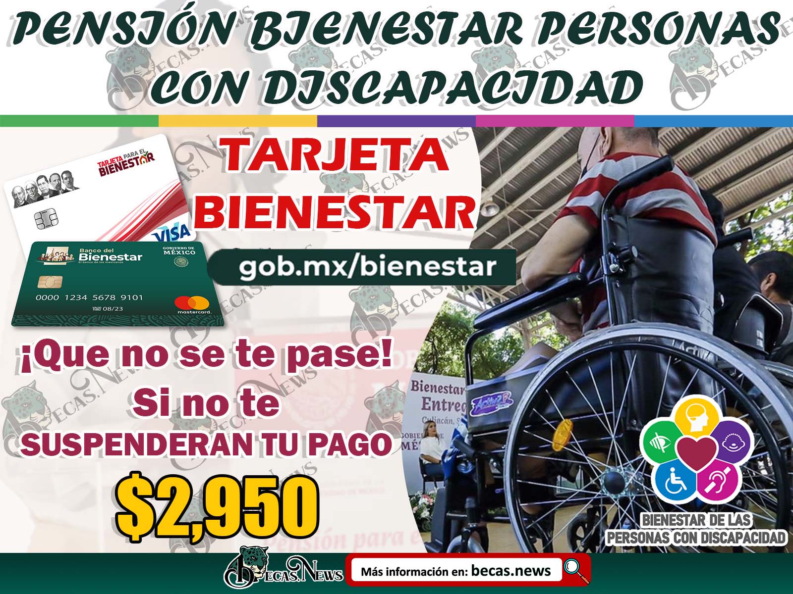 ¡¡URGENTE!! Personas con Discapacidad: Si aún no tienes tu Tarjeta Bienestar recógela a tiempo y sigue recibiendo tus 2 mil 950 pesos